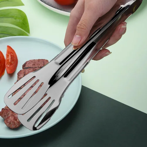 Vista 2 de 4 pinzas para servir, pinzas negras de 9 pulgadas, utensilios de servir de acero inoxidable para ensaladas, bufé, aperitivo, postre, pinzas