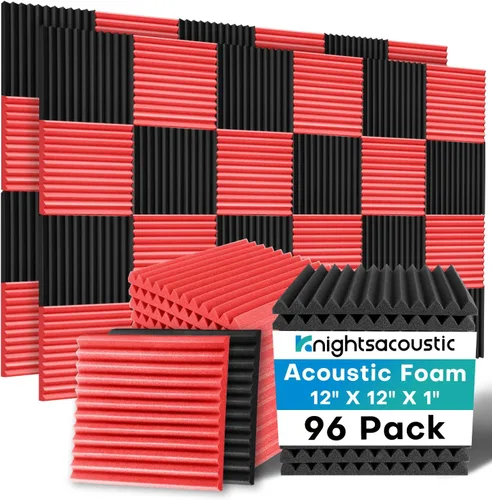 Vista 20 de Paquete de 24 paneles acústicos de espuma a prueba de sonido con autoadhesivos para pared, 12 x 12 x 2 pulgadas, de alta densidad, reducen