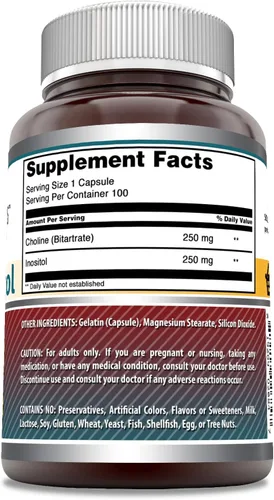 Vista 2 de Amazing Formulas - Suplemento de colina e inositol de 500 mg 100 cápsulas Sin OMG Sin gluten Fabricado en Estados Unidos