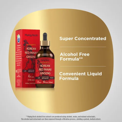 Vista 4 de Piping Rock Extracto líquido de ginseng rojo coreano 4 onzas líquidas Extracto de raíz de Panax Tintura sin alcohol Vegetariano, sin OMG