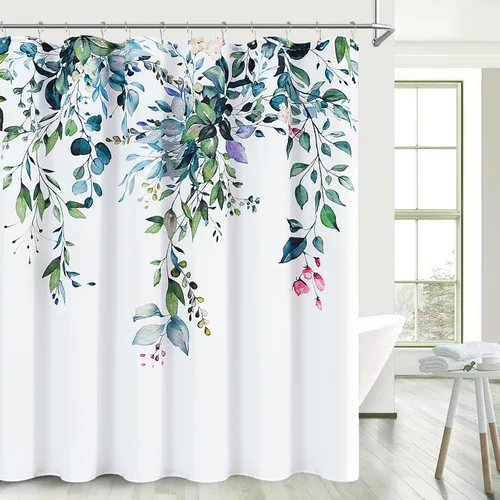 Vista 62 de BOODII Cortinas de ducha negras de 36 x 72 pulgadas, cortina de ducha de eucalipto de primavera para baño, cortina de baño con textura de flameado