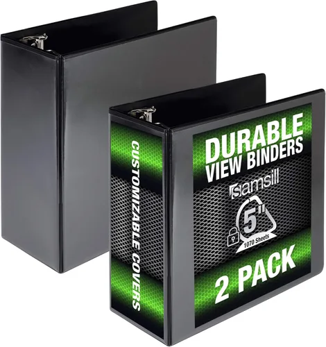 Vista 80 de Samsill - Carpeta duradera de 5 pulgadas, fabricada en los Estados Unidos, con anillos en D, transparente y personalizable, color blanco