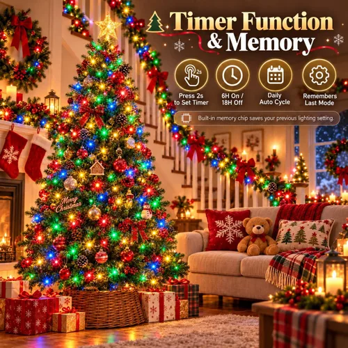 Vista 5 de Luces de cadena navideñas conectables de 240 LED de 88 pies, 13 modos, para interiores y exteriores, cable verde extensible, luces de árbol