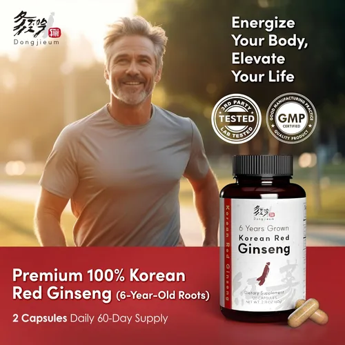 Vista 2 de Ginseng rojo coreano (raíz de 6 años) (ginsenósido mejorado) 120 cápsulas veganas