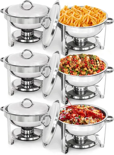 Nova Microdermabrasion Juego de 6 platos de bufé de acero inoxidable de 5 cuartos de galón, calentadores de alimentos para catering, fiestas con