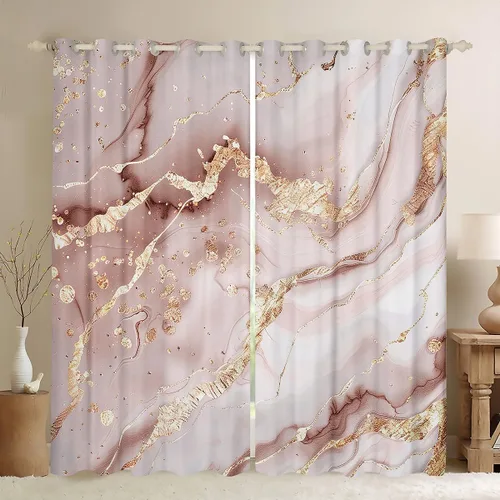 Vista 34 de Feelyou Cortinas abstractas para dormitorio, sala de estar, cortinas opacas de oscurecimiento negro y azul, con estampado de mármol, 2 paneles de 38