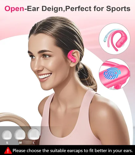 Vista 5 de MOZOTER Auriculares inalámbricos Bluetooth 5.3 deportivos, auriculares con sonido de graves profundos, 60 horas de reproducción, ajuste cómodo