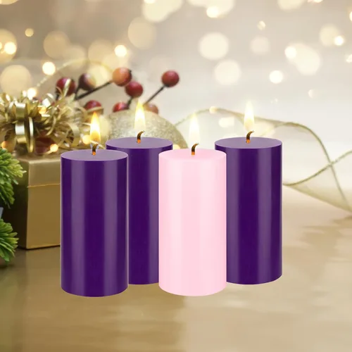 Vista 7 de Mega Candles Juego de 4 velas de Adviento de Navidad sin perfume, vertidas a mano, velas redondas de cera de alta calidad, 3 x 6 pulgadas