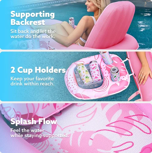 Vista 5 de SLOOSH Pool Floats Lounger Adult, Fabric Pool Floaties Lounge Convertible 2-in-1 Floating Water Floaty with Cup Holders Adjustable Backrest Recliner