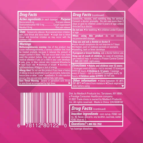 Vista 6 de Chloraseptic - Pastillas para el alivio total de dolor de garganta + Tos, sabor a cereza silvestre, 15