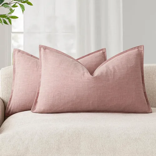 Vista 81 de Foindtower Paquete de 2 fundas de almohada decorativas de lino y liso, funda de cojín decorativa suave, estilo bohemio campestre para silla, sofá