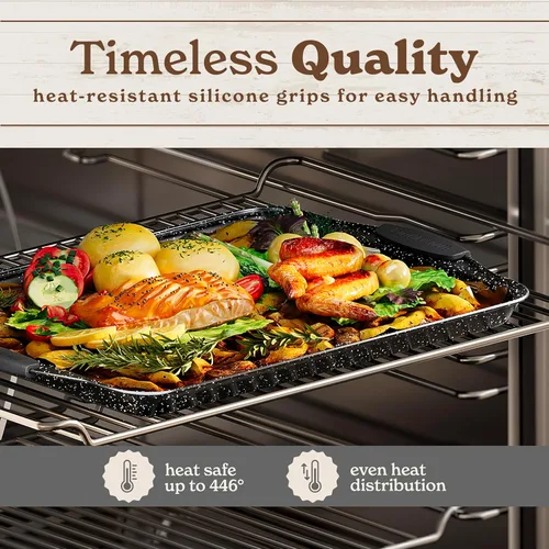 Vista 5 de Country Kitchen Juego de utensilios para hornear apilables antiadherentes, resistentes, duraderos, de fácil liberación, negro, 4 piezas