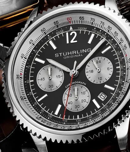 Vista 3 de Stuhrling Original Reloj de vestir para hombre, cronógrafo, con taquímetro, subesfera de 24 horas