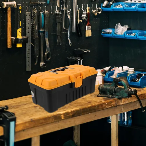 Vista 3 de Sewroro Lockable Plastic Tool Box Organizer Portable Multifunctional Tool Storage Case for Travel Camping Sturdy Construction with Reliable Locking