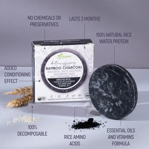 Vista 2 de Barra de champú de agua de proteína de arroz sólido con jabón para el cabello con efecto acondicionador - Barras de champú para cabello con todos