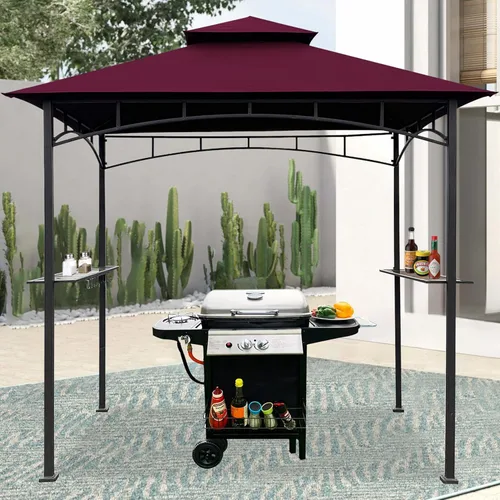 Vista 7 de EasyLee Cubierta de toldo para kiosco de parrilla de 8 x 5 pies, parte superior de repuesto impermeable con gancho en T, color borgoña