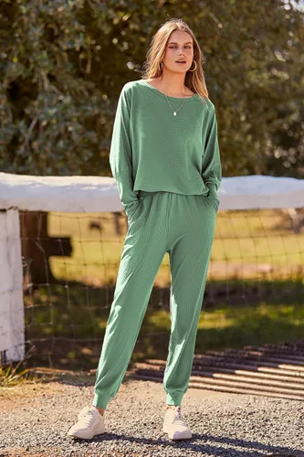 Vista 9 de PRETTYGARDEN - Conjunto de moda de 2 piezas para mujer, color liso, sudadera sin botones y de manga larga, pantalón largo