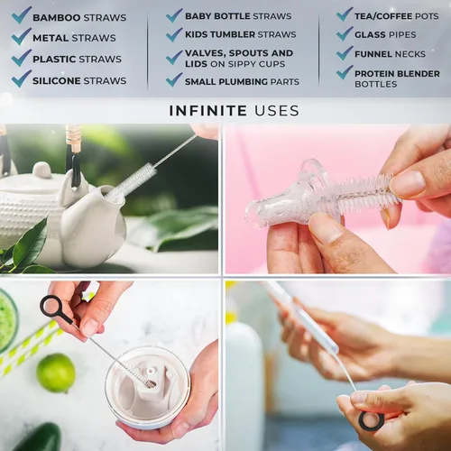 Vista 4 de Buenalife Juego de cepillos de limpieza resistentes de 8 piezas - Limpiadores de pajitas extra largas para pajitas reutilizables de metal