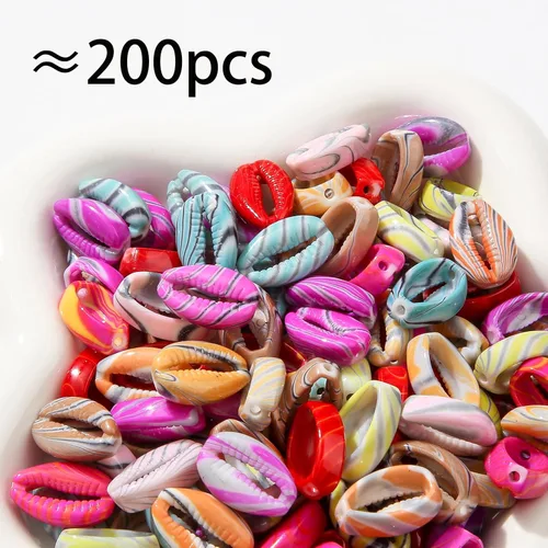 Vista 2 de 200 cuentas acrílicas de conchas de color, cuentas temáticas de océano y mar, cuentas de verano Hawaii para hacer joyas, kit de cuentas, pulseras