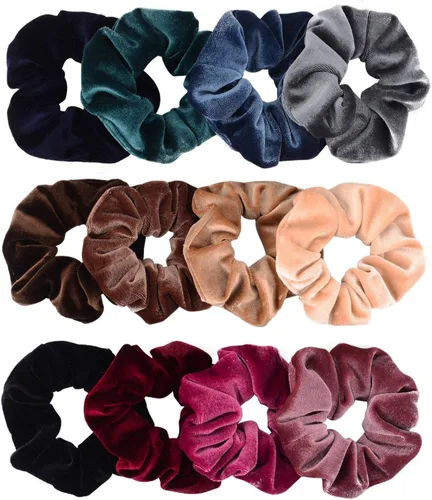 Vista 10 de Whaline 12 piezas de scrunchies para el pelo con temática azul y gris, elásticos de terciopelo, scrunchy, bobbles, bandas suaves para el cabello
