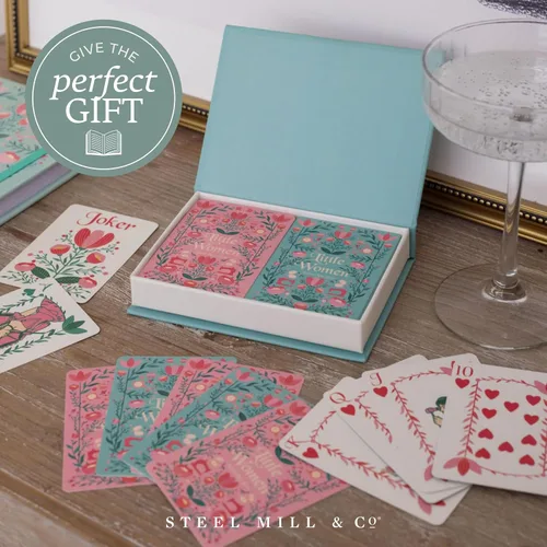 Vista 7 de Steel Mill & Co. Set de cartas de amantes de libros, lindas cartas de juego novedosas para lectores en caja de almacenamiento con tema de libros