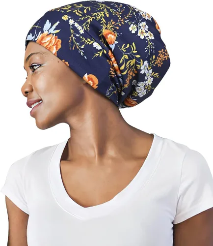 Vista 37 de Gorro de dormir ajustable con forro de satén para rastas de cabello rizado, cabeza grande, permanece puesta durante la noche