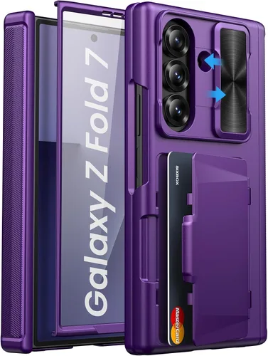 Vista 14 de Funda para Samsung Galaxy Z Fold 7 con Portarjetas, Integrado y Protector de Pantalla y Protección de Bisagra y Cubierta Deslizante para Cámara