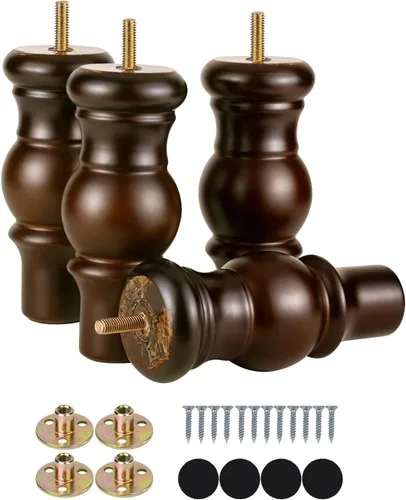 Vista 10 de Maricome Patas de madera de 4 pulgadas para muebles, patas de repuesto de pernos M8 preperforados para gabinete, sofá, silla, sofá, otomano, juego