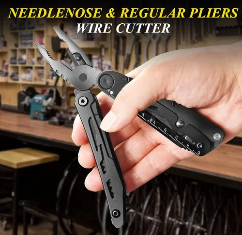 Vista 3 de RoverTac, navaja multiuso de bolsillo, cuchillo táctico para campamento y supervivencia, regalos para hombres, papá, esposo, multiherramienta de 18
