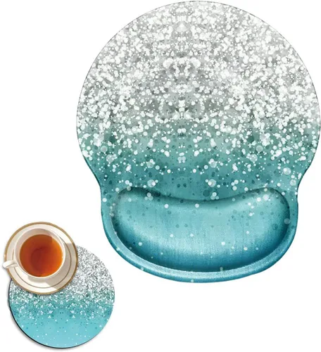 Vista 10 de Almohadilla ergonómica para reposamuñecas de leopardo negro + bonita alfombrilla para mouse + portavasos de espuma, espuma viscoelástica con base