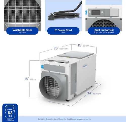 Vista 17 de AprilAire Deshumidificador E100 Pro de 100 pintas para toda la casa, certificado Energy Star, deshumidificador de grado comercial para todo el hogar