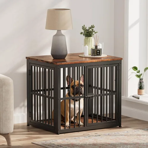 Vista 8 de Lyromix Mueble de jaula para perros de 43 pulgadas con 3 puertas, mesa auxiliar de jaula de madera XL, jaula resistente para cachorros