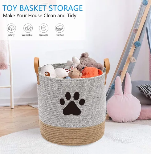 Vista 2 de Cesta de juguetes para perros de cuerda de algodón, canasta de juguetes para cachorros, canasta de lavandería, canasta de almacenamiento de mantas