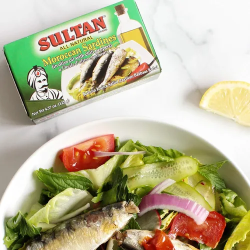 Vista 3 de Sultan Sardinas marroquíes de temporada en aceite de oliva, 100% natural, altas proteínas, sin aditivos, sin conservantes, paleo, carnívoro, apto