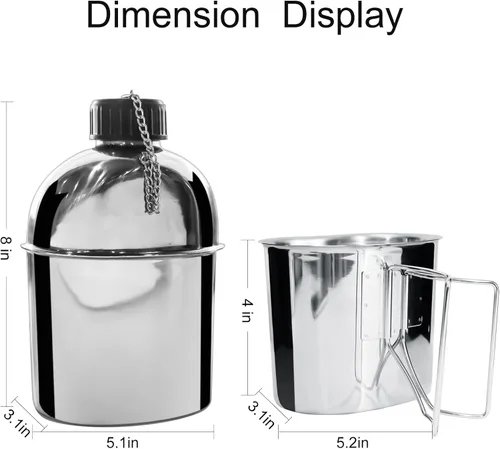 Vista 6 de Cantimplora Militar de Acero Inoxidable de 1.2QT Portátil del Ejército con Taza de 0.6QT y Fundas para Camping, Senderismo, Escalada y la Mayoría