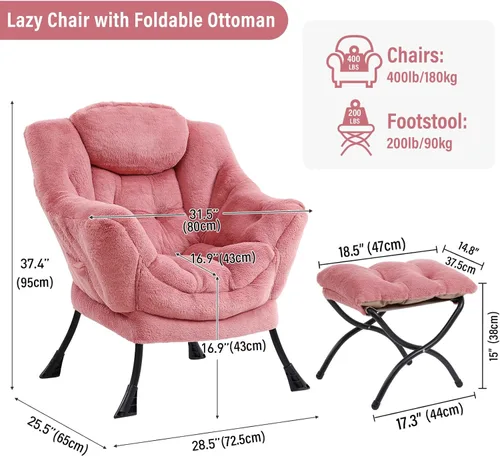 Vista 201 de Silla Lazy con otomana, silla moderna con reposapiés plegable, silla de acento de salón, cómoda silla de lectura para dormitorio, estudio, sala