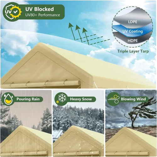 Vista 7 de Cochera resistente de 10 x 20 pies con paredes laterales extraíbles, para todo tipo de clima, para garaje, fiesta, cobertizo de almacenamiento al