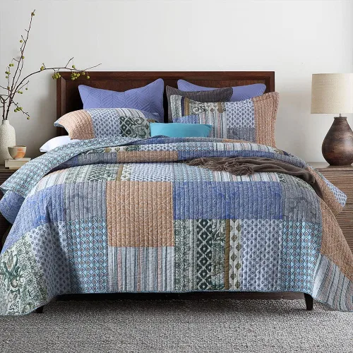 Autumn Dream - Juego de colchas de algodón, juego de cubrecama reversible, conjunto de cubrecamas, edredón de confort, estampado floral vintage de