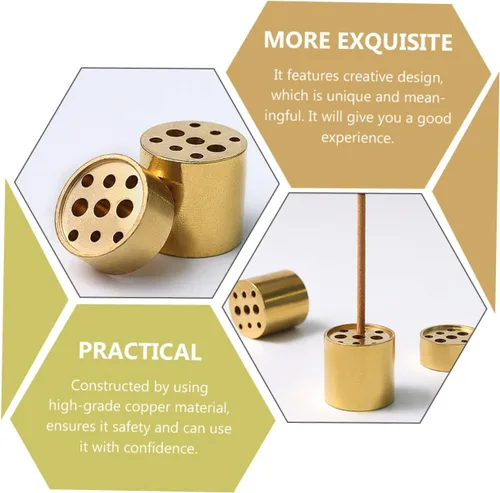 Vista 9 de VOSAREA 4 soportes de incienso de cobre, bases de incienso de 9 agujeros múltiples, pequeños accesorios retro para quemadores de cobre para sala
