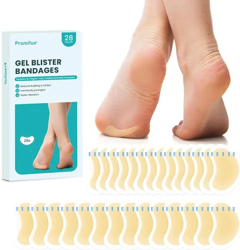 Vista 9 de Promifun Vendajes para ampollas - 28 unidades de almohadillas de hidrocoloide para pies, dedos, talones - Almohadillas de gel resistentes al agua