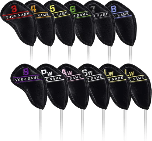 Vista 11 de CRAFTSMAN GOLF 12 piezas o 1 pieza de fundas para cabezas de palos de golf de cuero negro, con número de colores bordado para Callaway, Ping