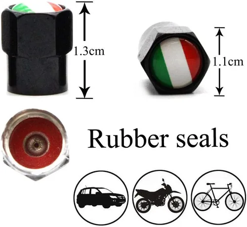 Vista 2 de Juego de 4 tapas de válvula de neumático de coche, aleación de aluminio, cobre, bandera nacional de Italia, tapas de válvula de neumáticos de Negro