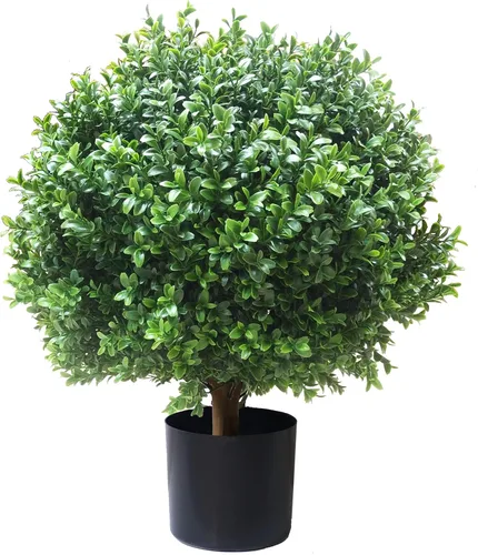 Árbol de arbustos artificiales en maceta en forma de bola de boj de 24 pulgadas para hogar y jardín (1 unidad)