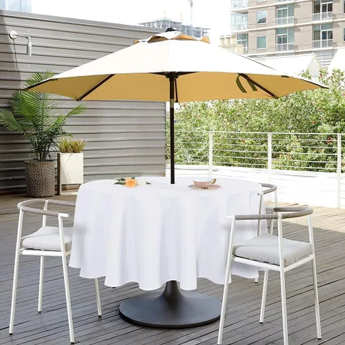 Vista 20 de SARAFLORA Mantel para Exteriores e Interiores - Redondo de 60 pulgadas Color Beige Sin Arrugas Lavable Impermeable Mantel con Agujero para Sombrilla