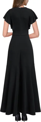 Vista 2 de Miusol Vestido largo formal, de fiesta, de noche, con cuello en V, apertura y volantes para mujer