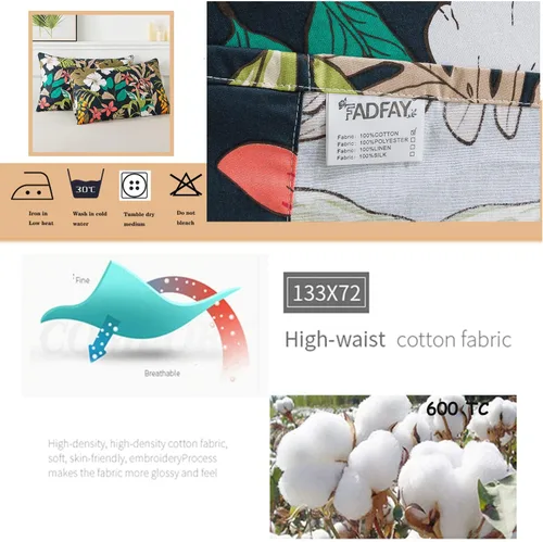 Vista 5 de FADFAY Juego de sábanas florales tamaño California King, color negro y rojo, sábanas suaves de algodón de 600 hilos con estampado de hojas, sábana