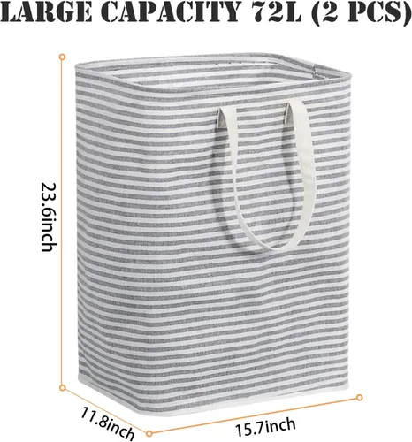 Vista 2 de Cestas de lavandería de 72 litros, paquete de 2 cestas de lavandería independientes, cesta de almacenamiento para ropa con asas largas reforzadas