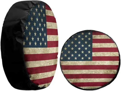 Vista 4 de Foruidea Cubierta de neumático de repuesto con bandera estadounidense retro, a prueba de polvo, para remolque, RV, SUV y muchos vehículos, 18