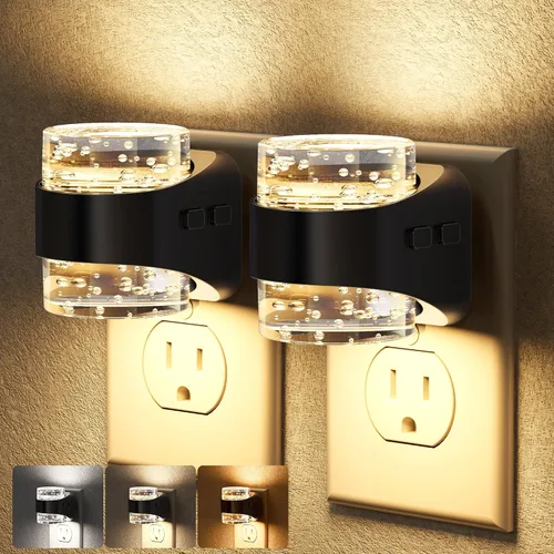 Briignite Luz nocturna LED enchufable a la pared [paquete de 2] Luz nocturna regulable con diseño de burbujas 3000K/4000K/5000K y 3 niveles de Negro