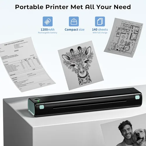 Vista 3 de Impresoras portátiles inalámbricas para viajes, impresora térmica Bluetooth M08F, impresora portátil compacta sin tinta compatible con teléfono